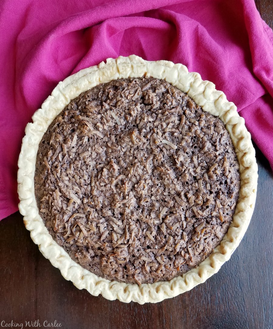 whole pie loaded with chocolate and coconut filling