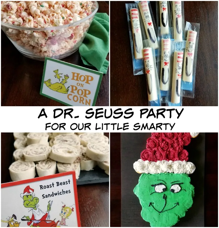 Collage of images from Dr. Seuss birthday party.