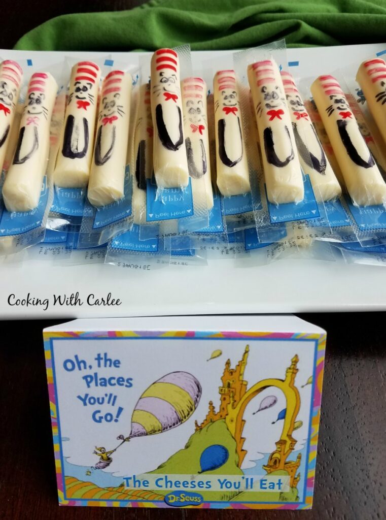 platter of cat in the hat cheese sticks.