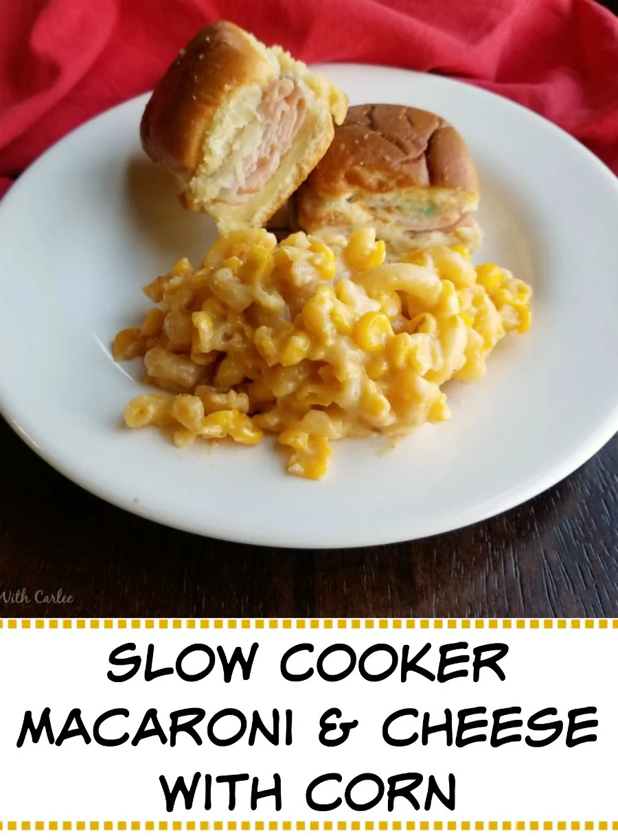 This simple side dish is perfect served at BBQs or potlucks. It is easy to throw together and cooks in the slow cooker while you enjoy your guests. Slow cooker corny macaroni and cheese for the win!