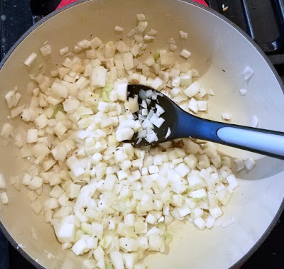 sauteing veggies in enameled cast iron pan