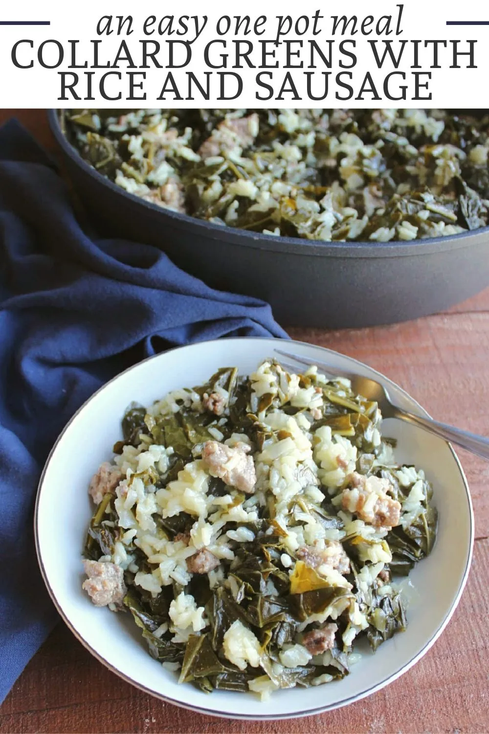 This flavorful one pot meal is full of Italian sausage, collard greens, and rice. Everything cooks together to make a hearty and delicious meal.