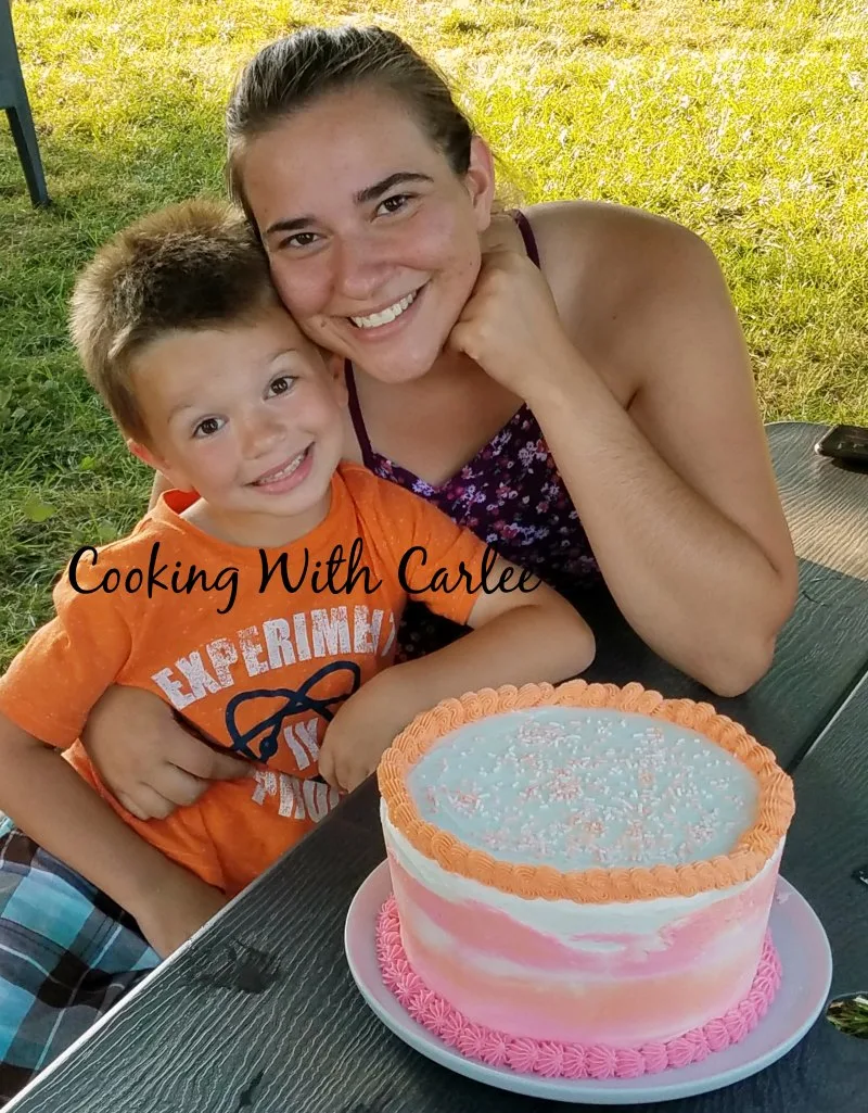 Little Dude and my sister with the whole cake