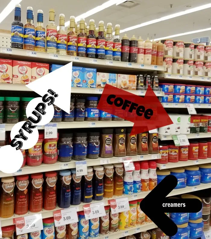 picture of where to find the flavored syrups in the grocery store