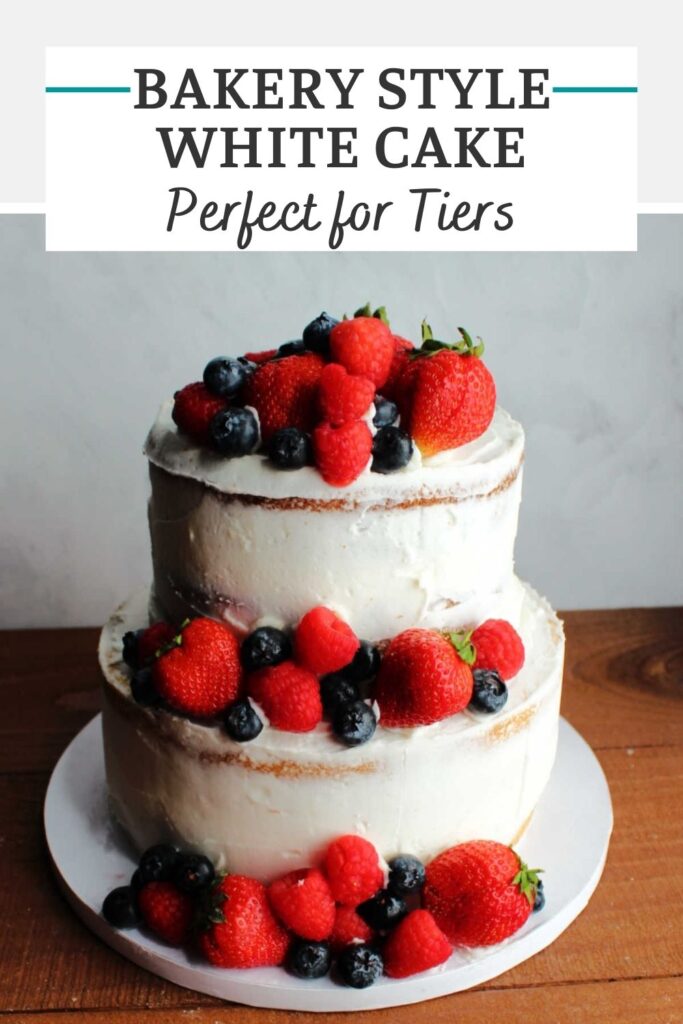 This bakery style white cake recipe is perfect for tiered cakes. Use it to bake a wedding cake, special birthday cake or any special occasion dessert.