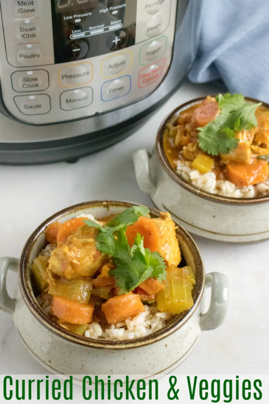 Make a quick but flavorful curry right in your instant pot. A few simple ingredients and a about a half hour is all you need to get this curried chicken and vegetables on the table.