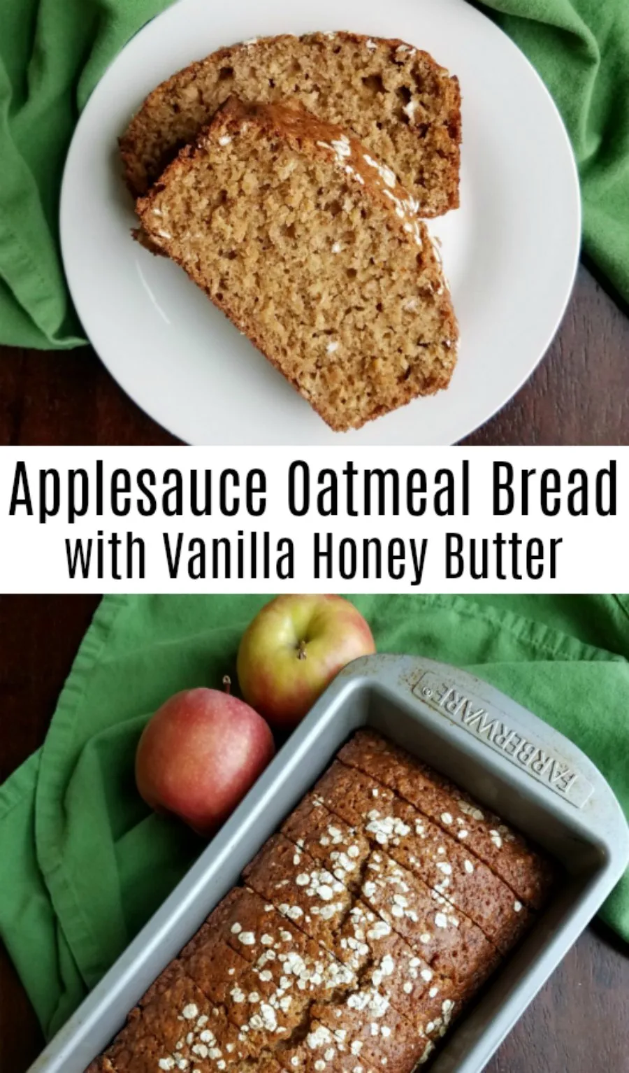 Applesauce oatmeal bread is a delicious sweet quick bread that's perfect for breakfast, tea time, snack or even a light dessert. The vanilla honey butter helps take to the next level of yumminess!
