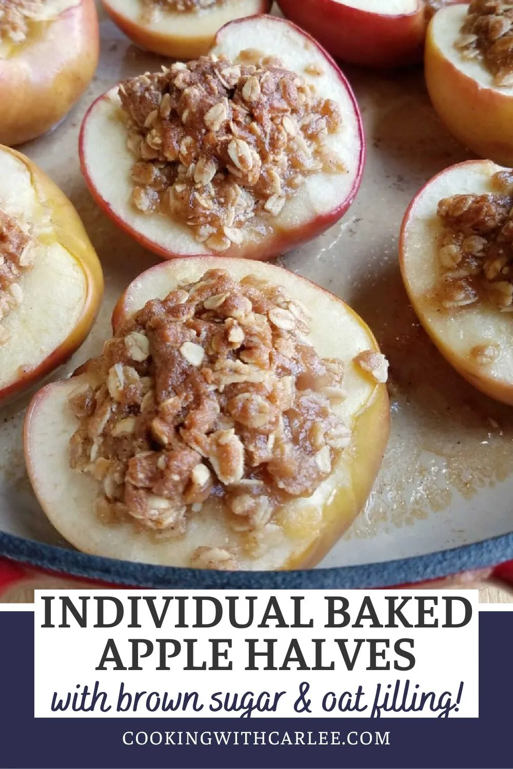 The perfect individual sized dessert, these baked apple halves are the perfect mix of baked apples and crispy brown sugar and oatmeal topping. Serve them with a scoop of ice cream for a fabulous dessert.