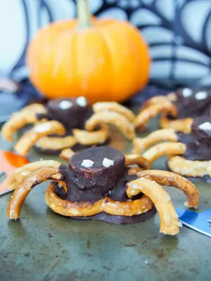 chocolate and pretzel spider