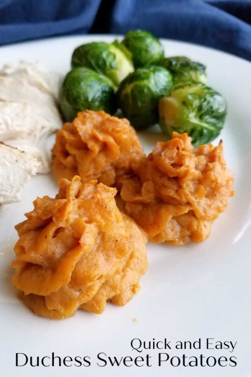 These duchess sweet potatoes add a little pizzazz to your plate, but they are really simple to make. They would be a fun way to change up your Thanksgiving or Christmas meal, but are delicious any time!