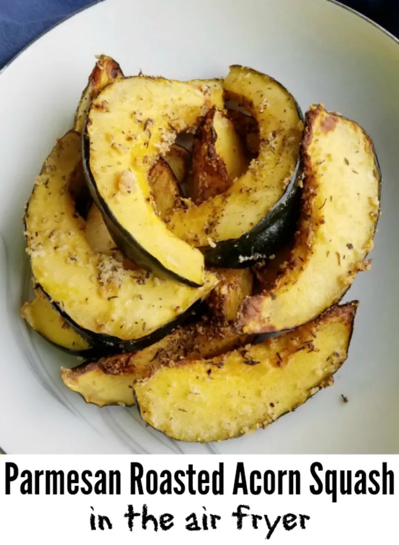 Flavorful and easy, this Parmesan roasted acorn squash comes together quickly in an air fryer. It takes just a few minutes to prep and less than 15 minutes to cook to tender deliciousness.