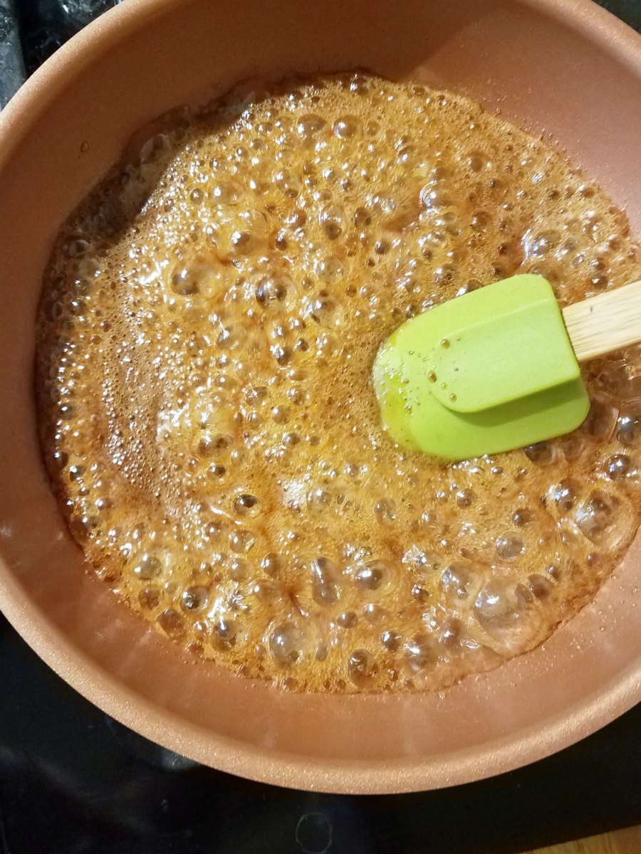 boiling caramel mixture ready for nuts.