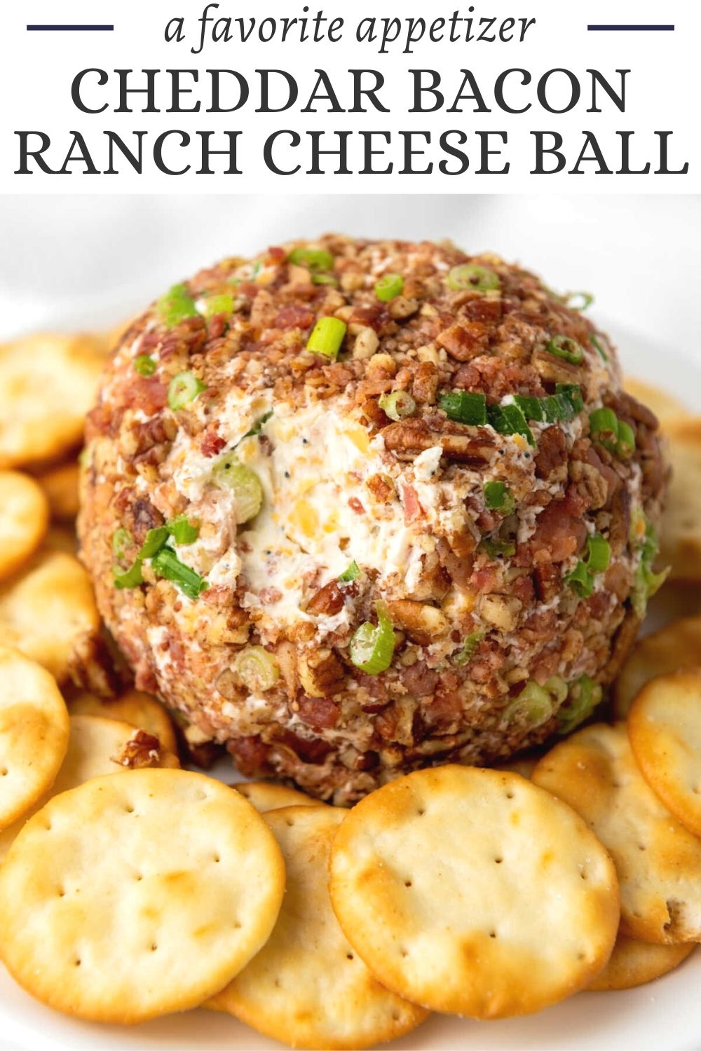 The savory flavors of cheddar, bacon and ranch are the perfect combination for an out of this world cheese ball. It is a perfect appetizer for any party. Cheese balls also transport well, so they are great for tailgating and potlucks too!