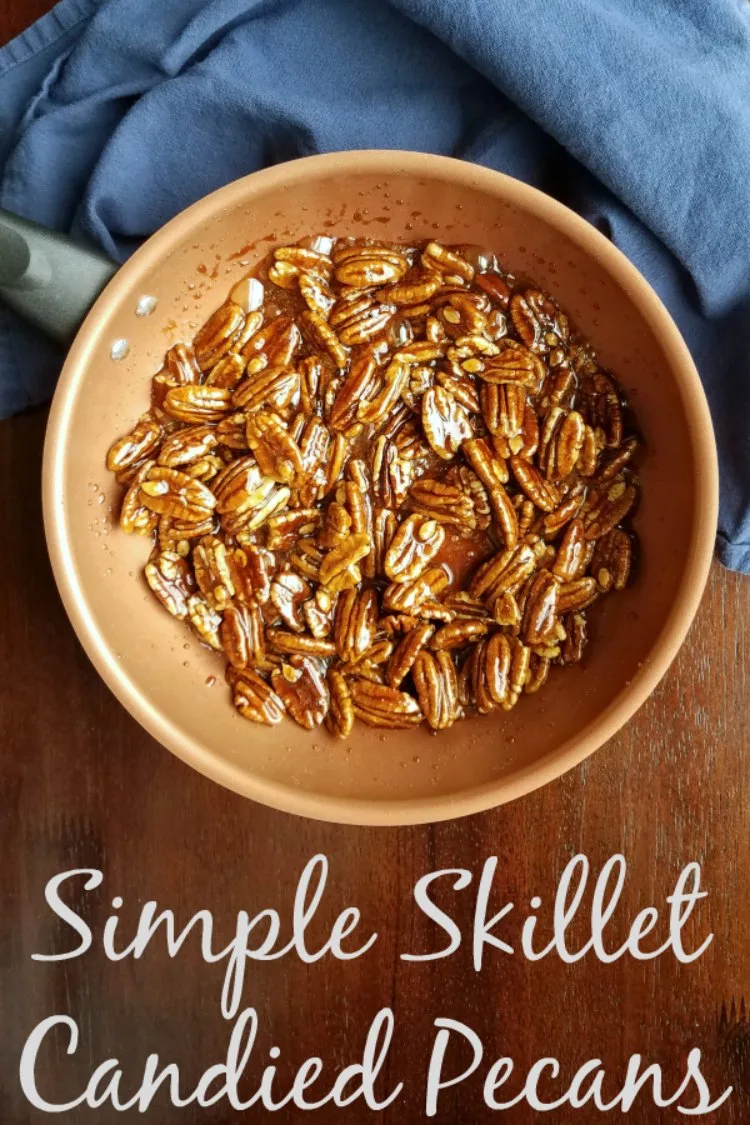Candied pecans made quickly in a skillet on the top of the stove are simple way to elevate so many dishes. They are great on their own too!