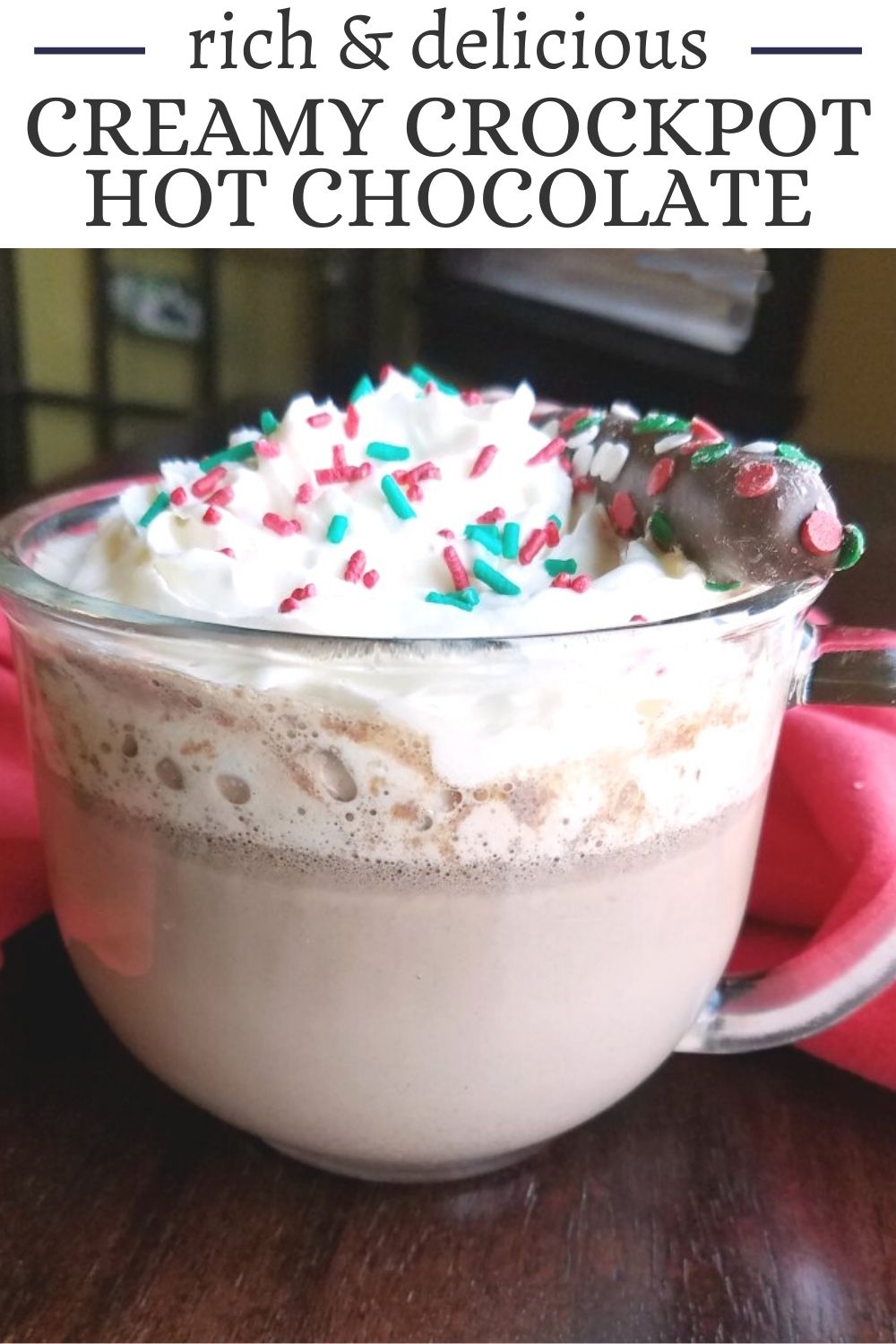 Hot chocolate is a must have on a cold winter day. There is just something about coming in from an afternoon of sledding and snowman making and having a cup of cocoa waiting. This version is super creamy and chocolaty and the crockpot does the work while you play.