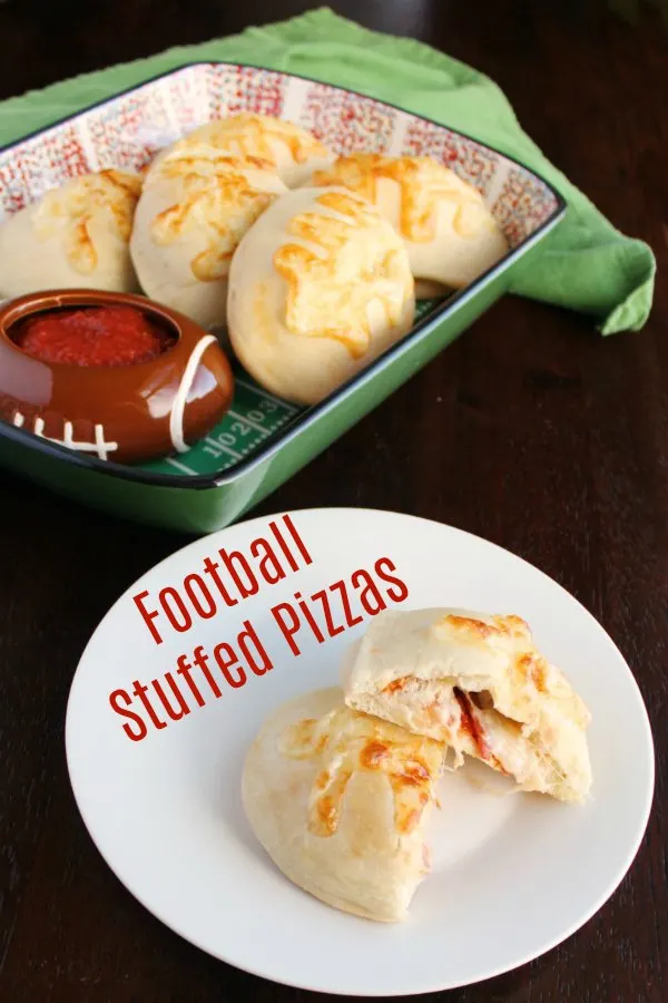 Make stuffed pizza footballs for your big game party! They are cute and easy. They could also be made into a super fun dinner.