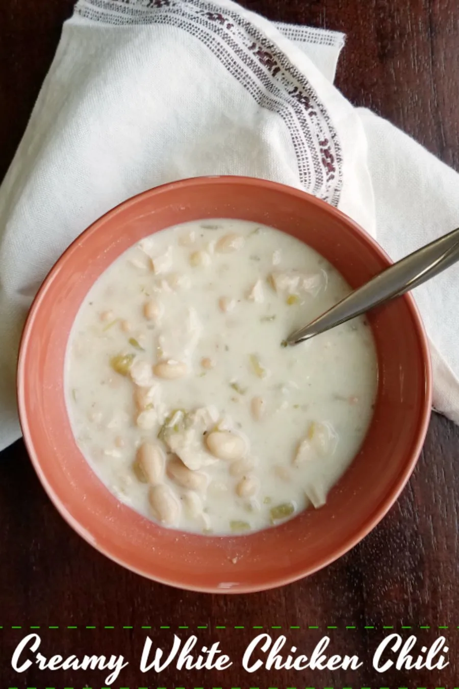 bowl of creamy white chicken chili ready to eat.