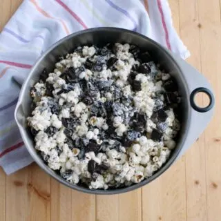 big bowl of cookies and cream popcorn ready to eat.