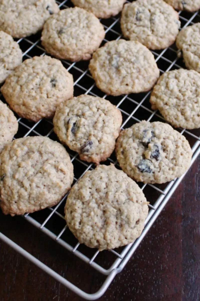 oatmeal raisin cookies on a cooling rack
