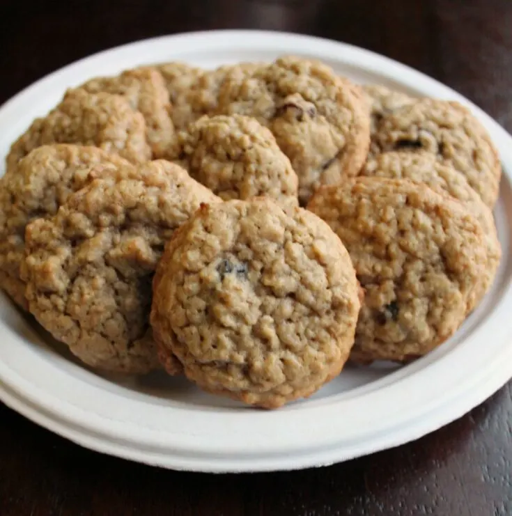 plate of cinnamon spiced oatmeal raisin cookies.