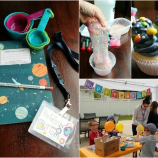 Collage of images from diy science birthday party.