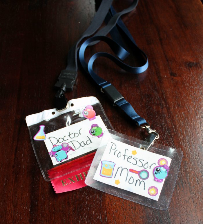 Name tag lanyards for science birthday party.