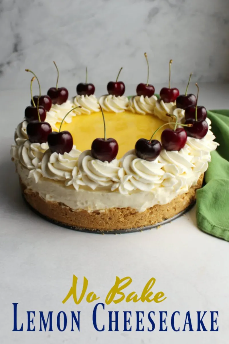 This super creamy no bake lemon cheesecake has the perfect balance of sweet and tart. The bright lemon sings and you never have to turn on your oven, making it the perfect summer treat!