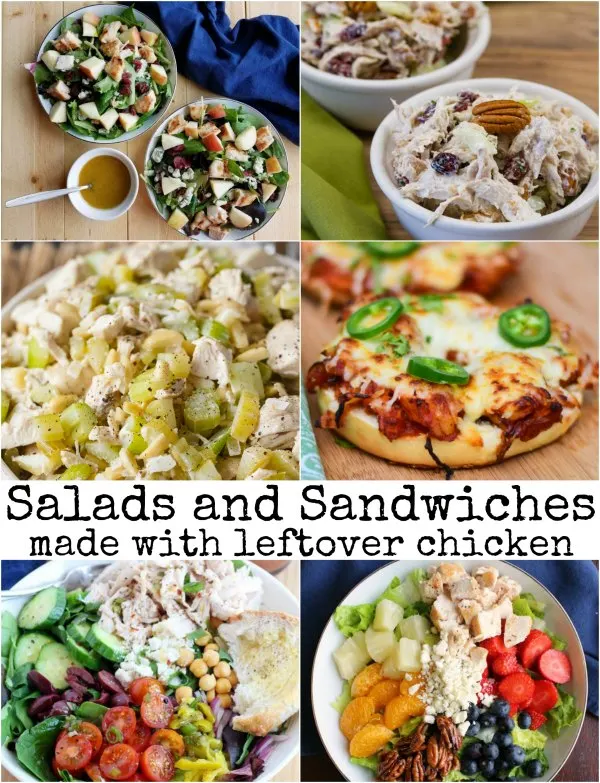 Collage of chicken salad and sandwich images.