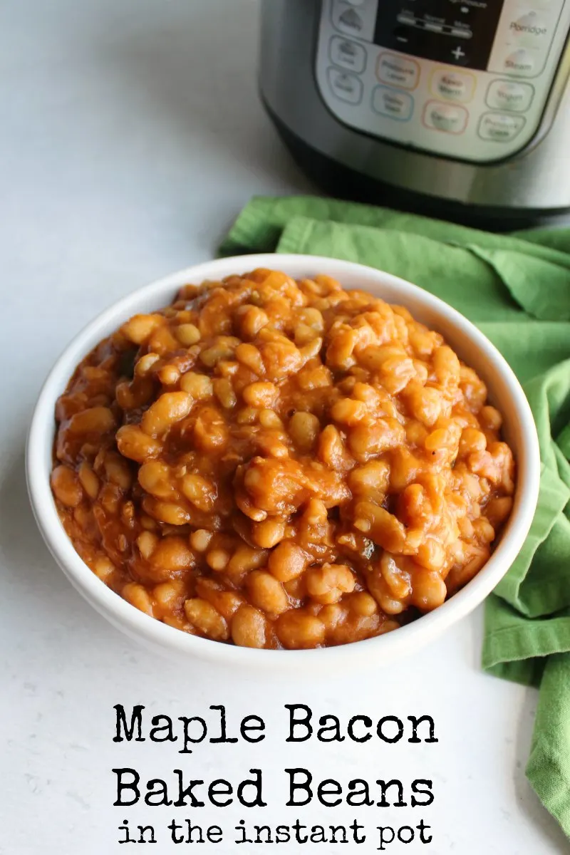 Baked beans are a classic side dish for good reason. This recipe flavors delicious baked beans with maple and bacon. They start with dried beans and can still be made in a couple of hours with the help of a pressure cooker.