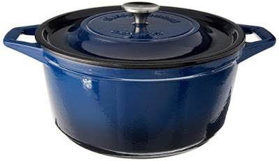 dark blue round dutch oven