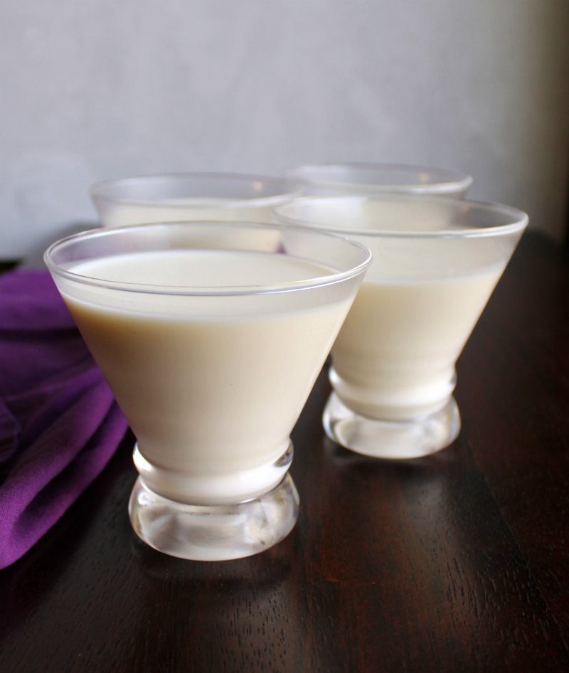 yogurt panna cotta in stemless martini glasses.