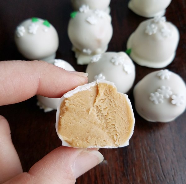 peanut butter ball dipped in white chocolate
