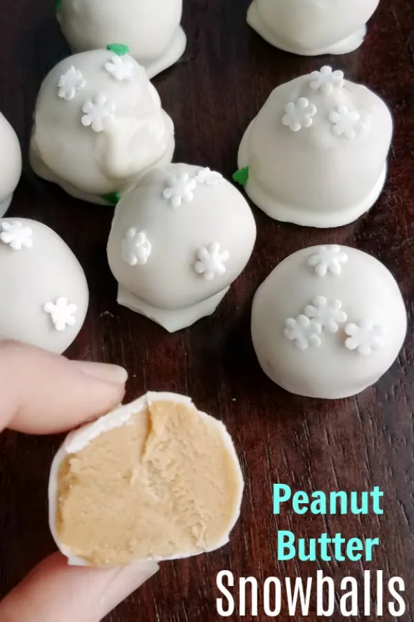 Soft creamy peanut butter centers wrapped in delicious white chocolate make for a delicious and easy candy treat. These peanut butter snowballs are festive for winter, but are great all year long.