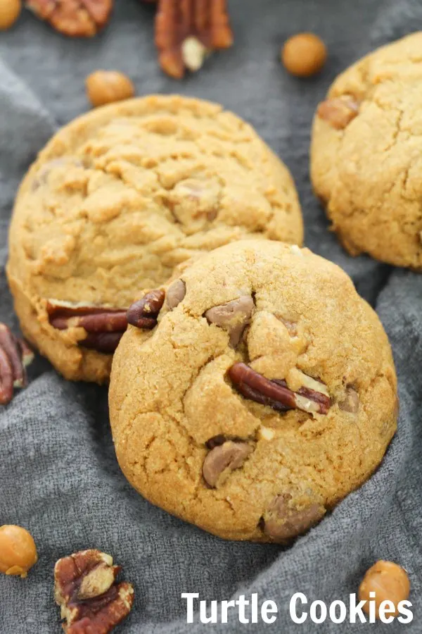 If you like the combination of chocolate, caramel and pecans you are going to absolutely love these turtle cookies. They are like your favorite chocolate chip cookies only better!