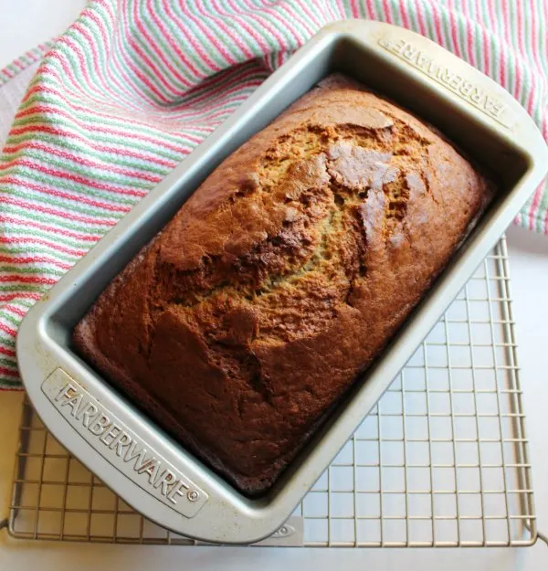 loaf of banana bread fresh from the oven.