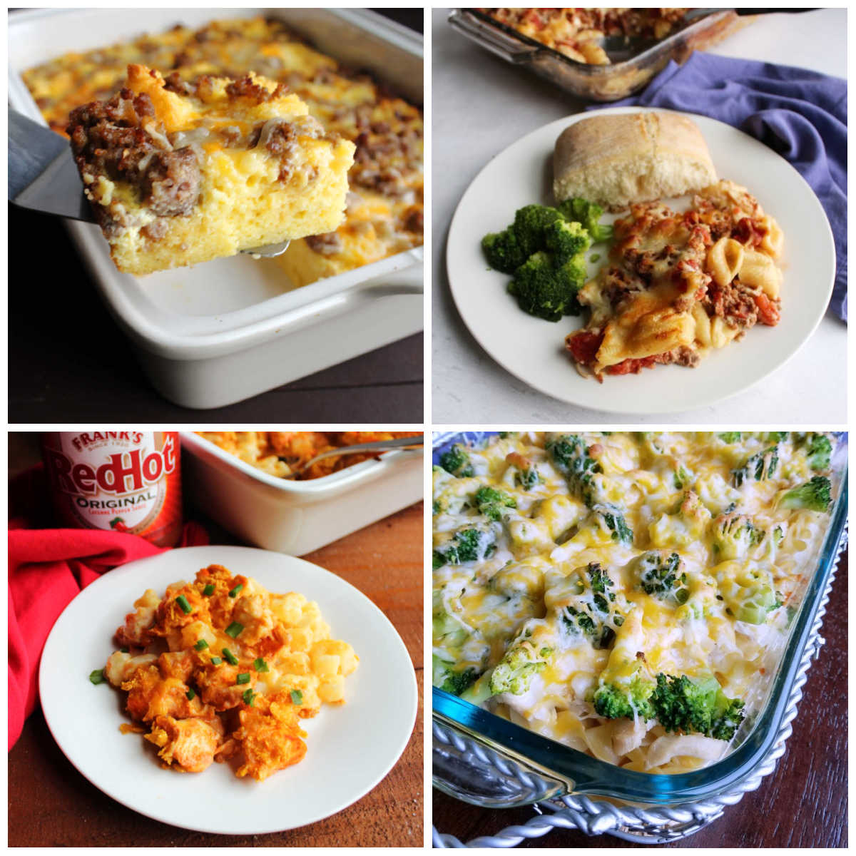 Collage of images of different casseroles. 