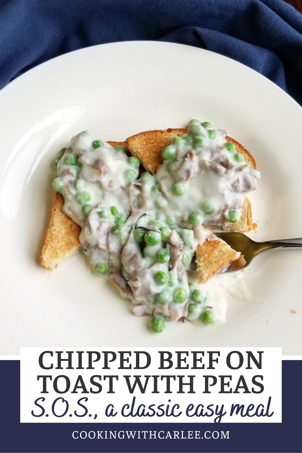 S.O.S. also known as creamed beef on toast is an old-school meal. This classic recipe was made popular by military families years ago, but is still a nostalgic favorite today. Chipped beef on toast with peas is a perfect meal for busy nights, or for when you need to stretch a dollar. 