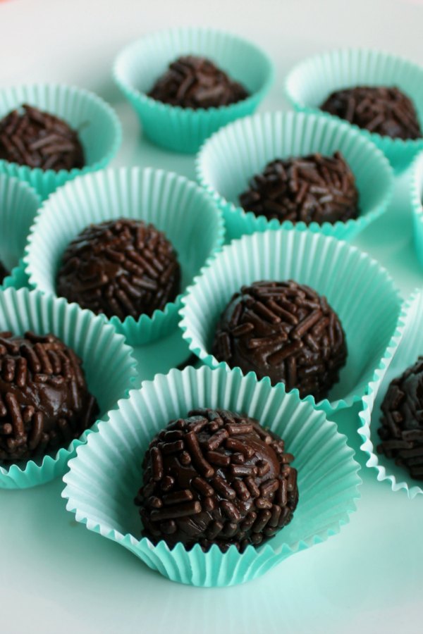 small chewy chocolate balls rolled in chocolate sprinkles in mini cupcake wrappers