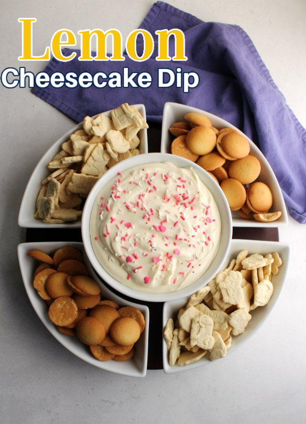 Bright lemon and cream cheese come together in this super simple cheesecake dip.  It is the perfect combination of tangy and not too sweet and it's a fabulously fun dessert option.