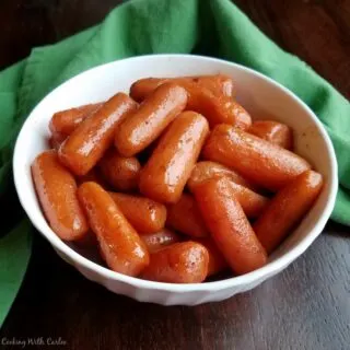 bowl of shiny glaze baby carrots.