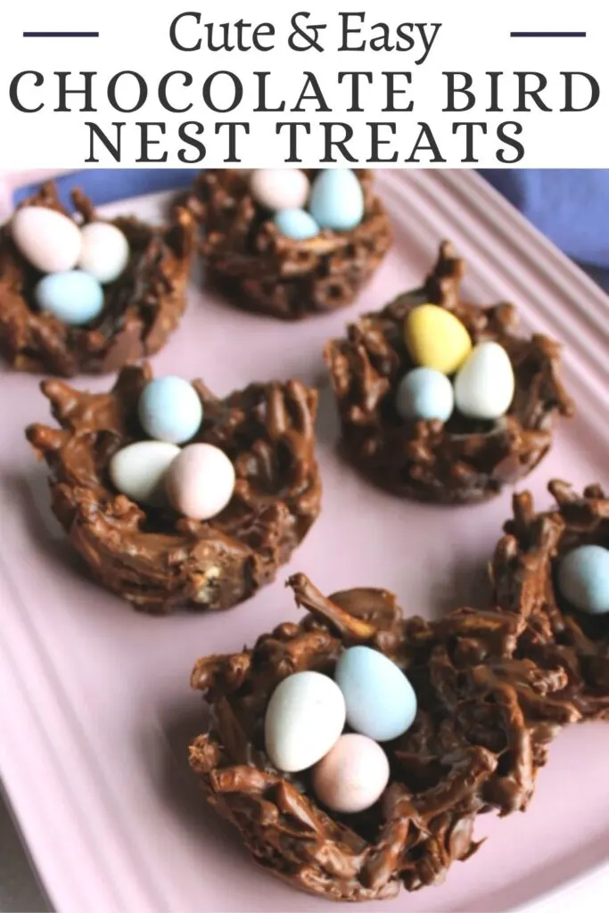 These sweet chocolaty no bake treats look like birds nests but taste like haystack candies. They are quick and easy to make and perfect for spring and Easter.