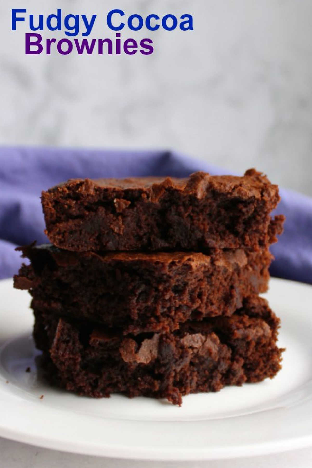 These brownies are simple to make. They are rich, fudgy and delicious and get their big chocolate flavor from cocoa powder. They are ready to hit the oven in just a couple of minutes.