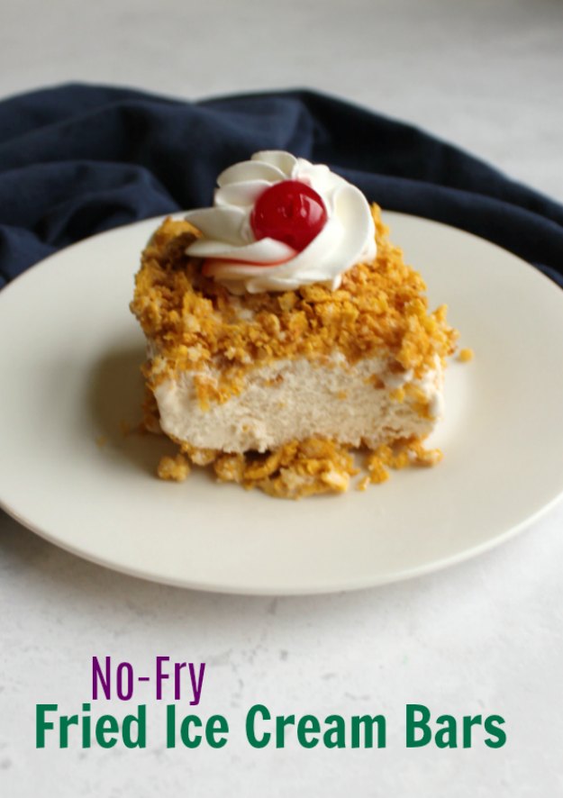 All of the fried ice cream flavor without the mess of frying. These fun fried ice cream bars are a great make ahead too. They are perfect for Cinco de Mayo, potlucks and BBQs too!