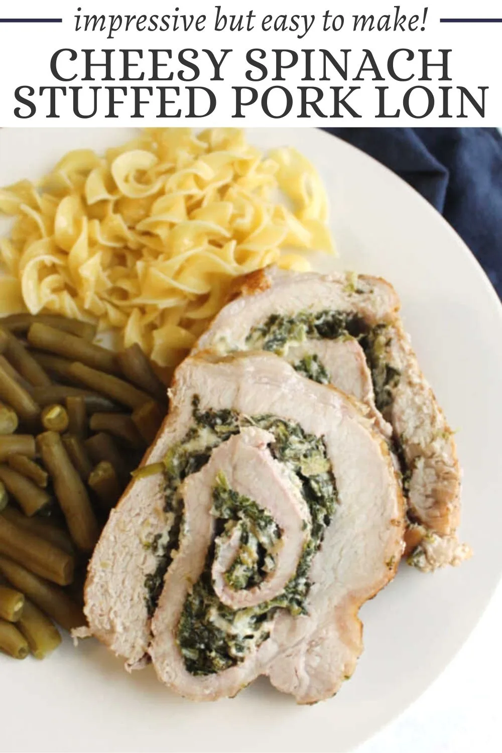 Just look at this pork loin wrapped around a filling of Parmesan cheese and spinach. It comes together really pretty easily and tastes amazing!