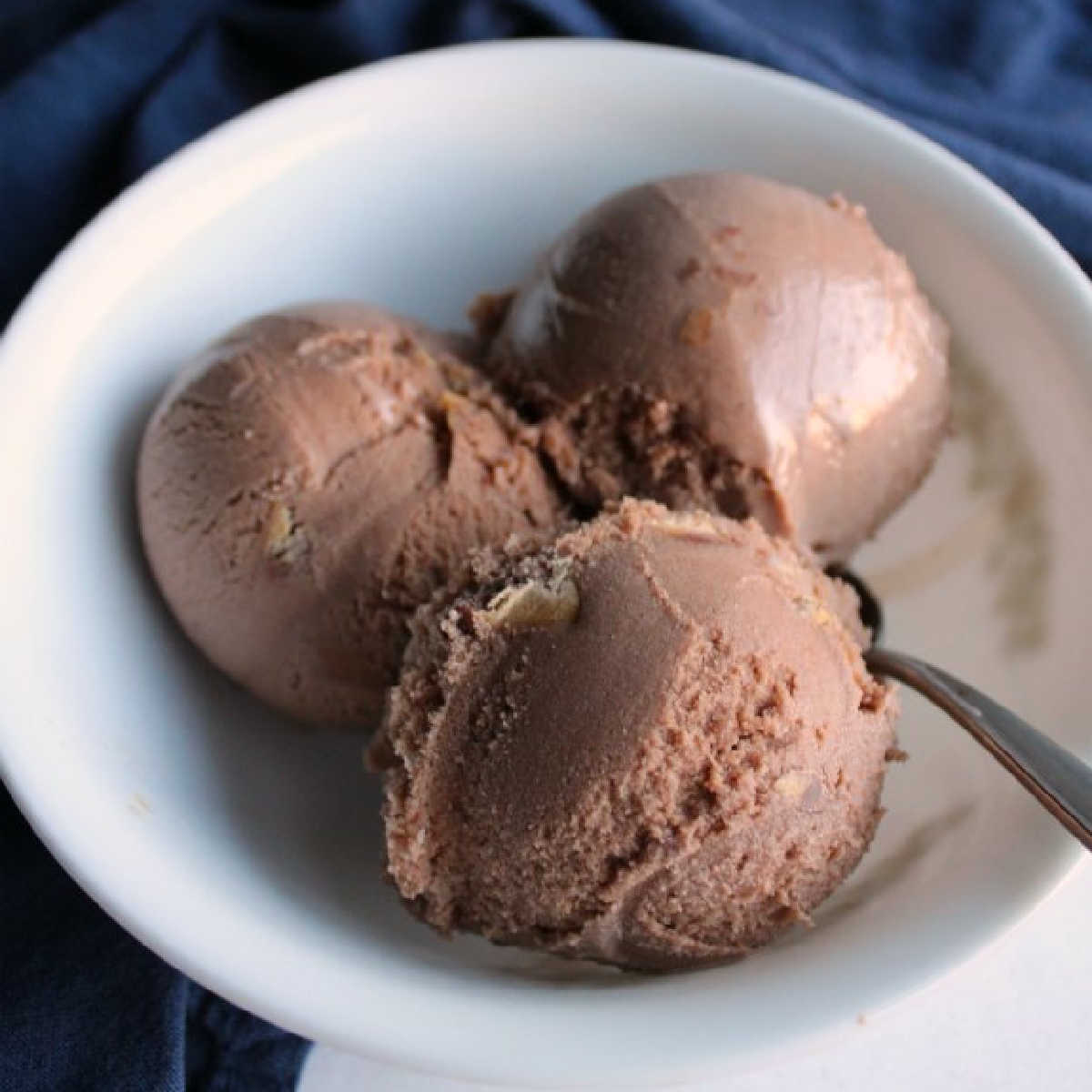 bowl of chocolate peanut butter ice cream ready to eat.
