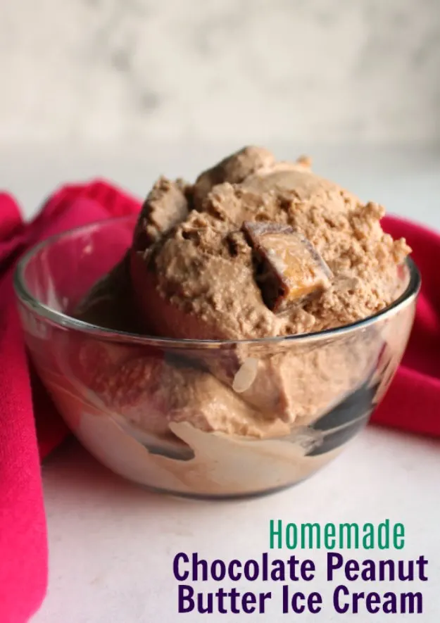 Creamy homemade chocolate ice cream with peanut butter and peanut butter cups mixed right in.  This is a chocolate and peanut butter lover's dream come true!