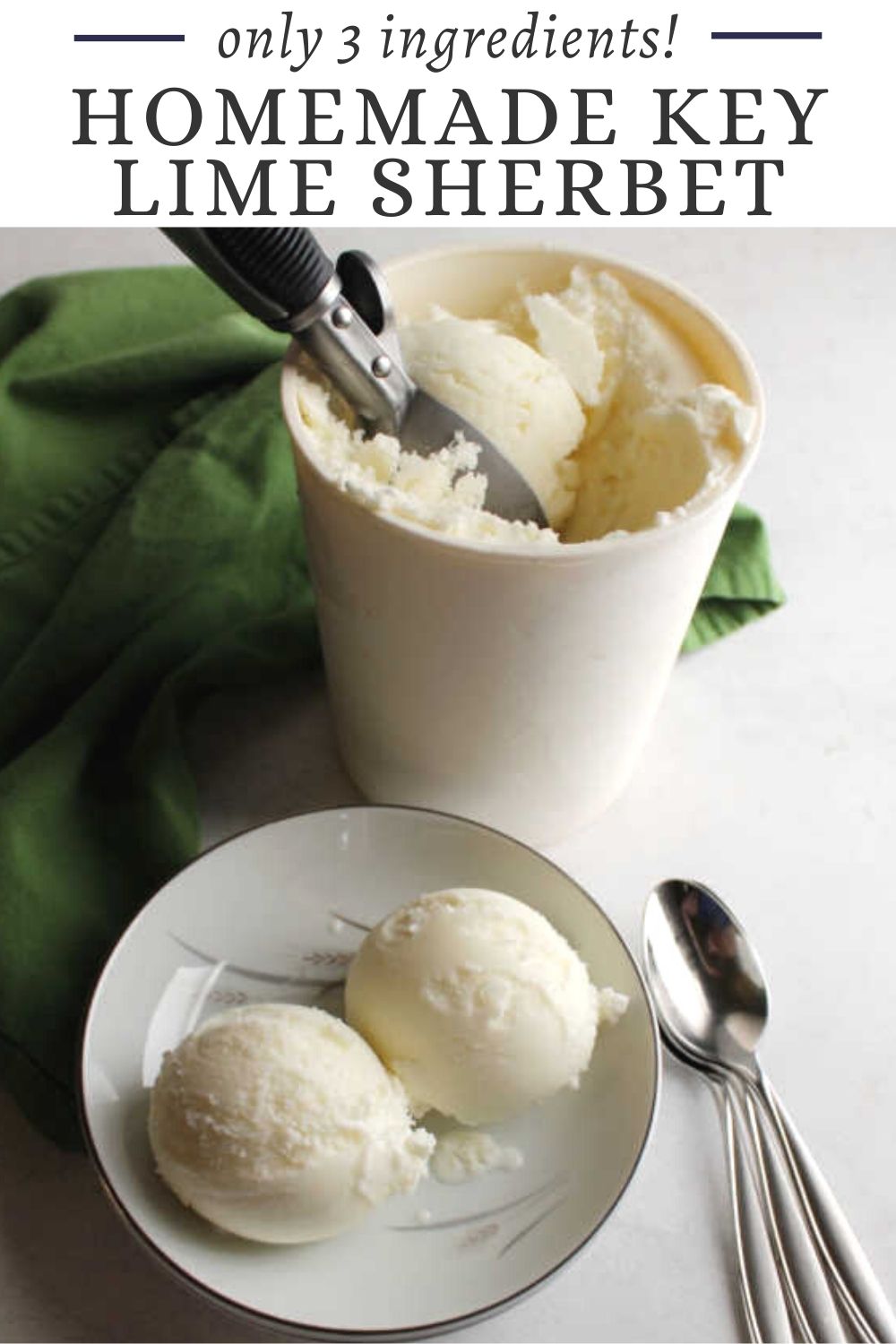 You can have this tasty key lime sherbet churning in no time.  There is almost no effort involved at all. Plus the key lime flavor really shines through. It tastes so fresh and cold, perfect for a hot summer evening!