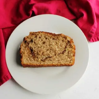 slice of cinnamon swirl bread on small plate ready to eat
