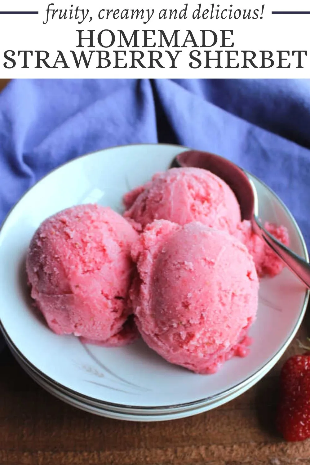 Strawberries are really the shining star in this frozen treat.  Sherbet is the perfect balance between lots of fruit and just enough dairy to give you a creamy texture. It is the perfect way to cool off on a hot day. Luckily it takes very few ingredients so you'll be churning away in no time!