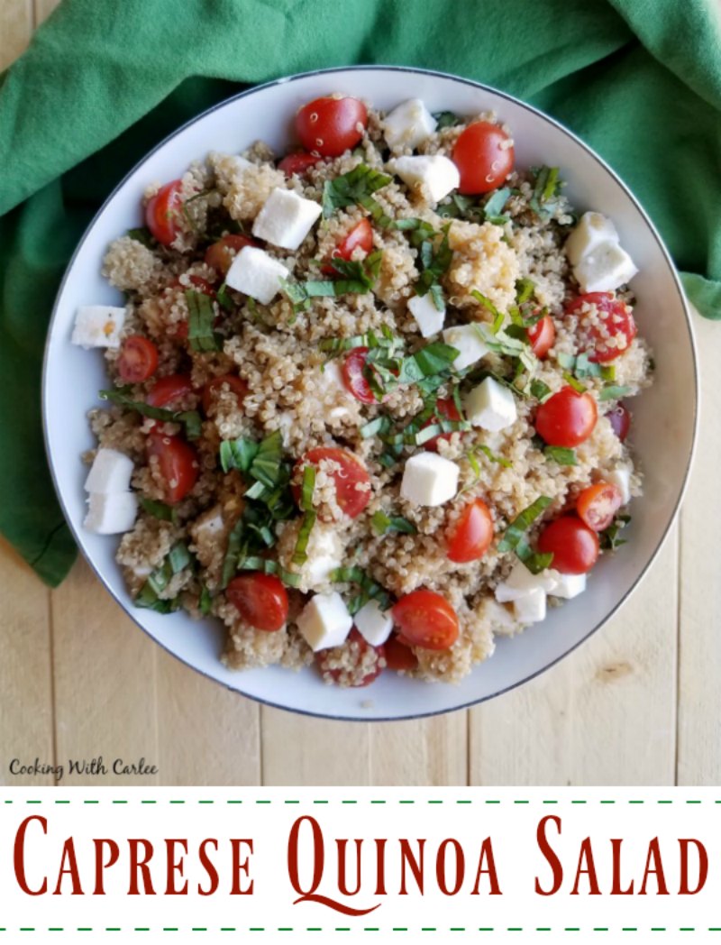 When simple fresh ingredients come together they are bound to taste delicious! This caprese quinoa salad takes the summer bounty and turns it into a fresh side dish.
